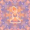 Beautiful girl in the lotus position on the mat for yoga. Vector pastel color illustration on the mandala background