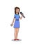 Beautiful girl with microphone. Singer, reporter or presenter of the event. Cartoon vector illustration, isolated on