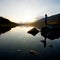 Beautiful girl on mountain lake