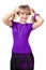 Beautiful girl in purple clothes with silver neckl