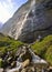 Beautiful girl resting near the Lauterbrunnen waterfall