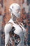 Beautiful girl robot humanoid on a sparkling bokeh background.AI generated