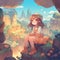 A beautiful girl sitting in dreamy place animation Art generative AI