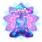 Beautiful Girl sitting in lotus position over ornate colorful neon background. Vector illustration. Psychedelic mushroom
