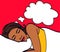 Beautiful girl sleeps in the bedroom.Pop Art girl. Advertising poster. Comic woman.Pop art background. dreamy