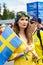 Beautiful girl supporting of Sweden football team.