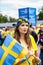 Beautiful girl supporting of Sweden national football team.