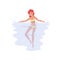 Beautiful girl swimming in the sea. Summer recreation. Red-haired woman with smiling face. Flat vector icon