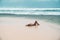 Beautiful girl in a swimsuit lies on the beach with white sand. model sunbathing on vacation near the ocean