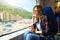 Beautiful Girl Travelling On Train. Rosa Khutor