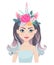 Beautiful girl with unicorn mask. Vector illustrations for birthday cards, party invitations.