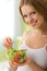 Beautiful girl with vegetable vegetarian salad