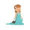 Beautiful girl wearing dult oversized blue dress, kid pretending to be adult vector Illustration