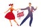 Beautiful girl wearing red retro dress and handsome man dancing rock, rockabilly, swing or lindy hop