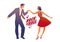 Beautiful girl wearing red retro dress and handsome man dancing rock, rockabilly, swing or lindy hop