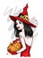 Beautiful girl in a witch costume. Woman with a pumpkin. Halloween Fashion and style, clothes and accessories, hipsters.