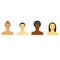 Beautiful girls of different races. Different skin tones. Set of flat Icons with smiling women.