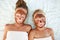 Beautiful girls with facial mask coffee scrub.