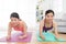 Beautiful girls making plank posture workout body