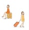 Beautiful girls with suitcases. vector illustration.