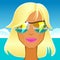 Beautiful glamorous blonde in sunglasses on the beach
