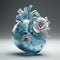 beautiful glass anatomical heart 3d with flower generative AI