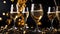 Beautiful glasses champagne, bokeh, festive background new year