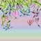 Beautiful gloriosa flowers on climbing twigs on colorful gradient background. Seamless pattern. Floral border. Watercolor painting