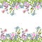 Beautiful gloriosa flowers on climbing twigs on white background. Seamless pattern. Floral border. Watercolor painting.