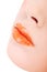 Beautiful glossy, orange woman lips