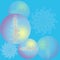 Beautiful glowing Christmas balls snowflakes. Happy New Year card. Blue balls with the flower and openwork image. Blue background