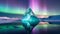 Beautiful glowing crystal in cold water. Northern lights, aurora borealis Beautiful Arctic landscape