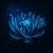 Beautiful glowing low polygonal floating waterlily, lotus flower with stars on dark blue background.