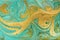Beautiful gold and turquoise acrylic marble background.