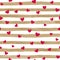 Beautiful gold and white seamless watercolor striped background with red hearts.