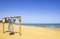 Beautiful Gold yellow beach and clean blue sky, summer vacation concept photo.