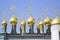 Beautiful golden cupolas - Russian church architecture, inside the Moscow Kremlin