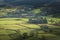 Beautiful golden hour Winter morning landscape view from Latrigg Fell in Lake District across towards Blencathra range