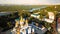 Beautiful Golden Kiev Ukraine St. Michael`s Golden-Domed Monastery. View from above. aerial video footage. Landscape