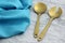 Beautiful golden serving spoon and fork