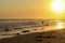 Beautiful golden sunset, quiet sea and beach in Irvine, America