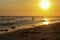 Beautiful golden sunset, quiet sea and beach in Irvine, America