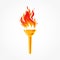 Beautiful golden torch with a blazing fire. The fiery torch of the champion\\\'s victory. The flame logo. Burning fire