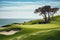 Beautiful golf course with sand bunkers with blue sky.