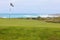 Beautiful golf hole green with flag on California ocean coast