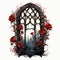 beautiful gothic roses Gothic Window clipart illustration