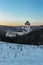 Beautiful gothic Royal Karlstejn Castle in winter with snow,Czech Republic.Founded by Charles IV.There are Czech crown jewels,