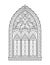 Beautiful Gothic stained glass window from French church. Medieval architecture in western Europe. Black and white drawing for