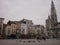 Beautiful Grand Square Groenplaats With The Cathedral Tower On A Snowy Day In The Village In Antwerp. March 23, 2013. Antwerp,