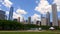 Beautiful Grant Park with a view over the skyline of Chicago - CHICAGO. UNITED STATES - JUNE 11, 2019